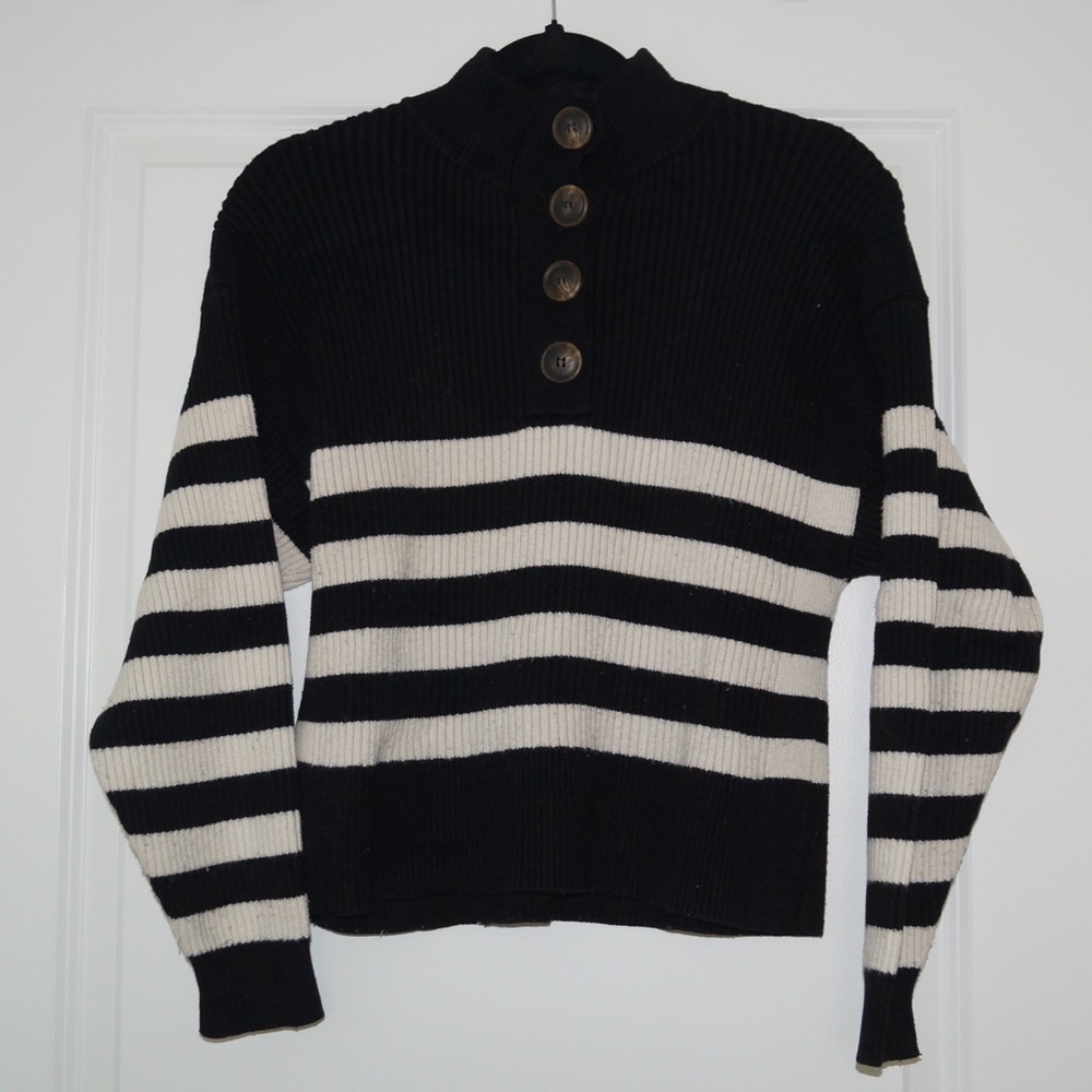 Mango Black and White Striped Sweater